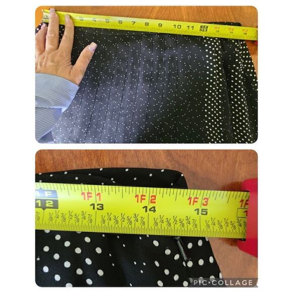 Talbots Womens 10 Petite Black White Polka Dot 100% Silk Skirt Lined Pleated - Picture 8 of 9